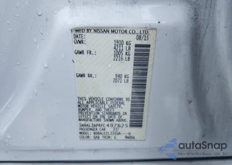 2015 Nissan Altima 2.5 S z USA, uszkodzony, nr VIN 1N4AL3AP4FC497625